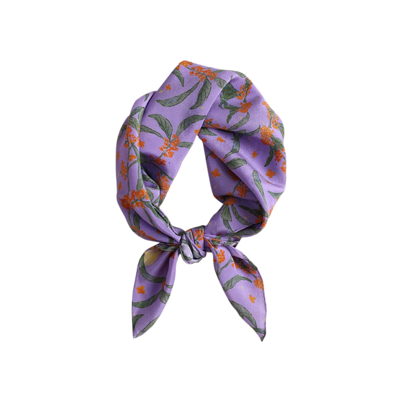 Lagur Original "Night Osmanthus" 100% Mulberry Silk Scarf, Double Crepe Rolled Edge Square Silk Scarf for Women, Refreshing Purple