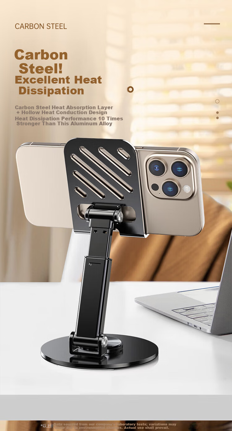 Kewo Adjustable Carbon Steel Mobile Phone Stand Desktop iPad Tablet Holder Bedside Lazy Stand Metal Live Streaming Multi-Functional Foldable Portable 360° Rotatable 15