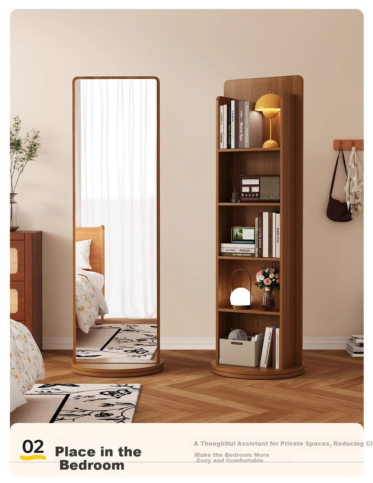 Millennium Mansion Rotating Storage Dressing Mirror Full-Length Floor Mirror with Magazine Rack Rotating Storage Fitting Mirror 165*36 White 11