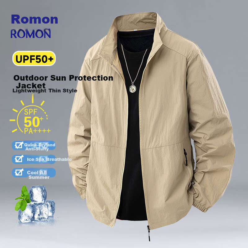 ROMON Ice Silk Sun Protection Jacket for Men Summer Quick-Dry Lightweight Youth UV Protection Coat