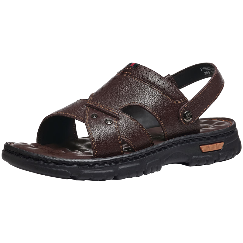 Camel Brand Men's Leather Sandals Casual Beach Slippers P16M211007 Brown Size 42 Father's Day Gift