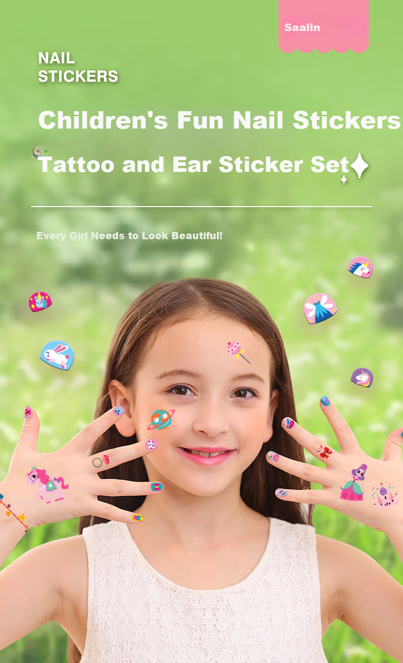 SAALIN Children's Cartoon Nail Stickers Nail Polish Set Waterproof Safe Peelable Princess Girl Toy Gift 1