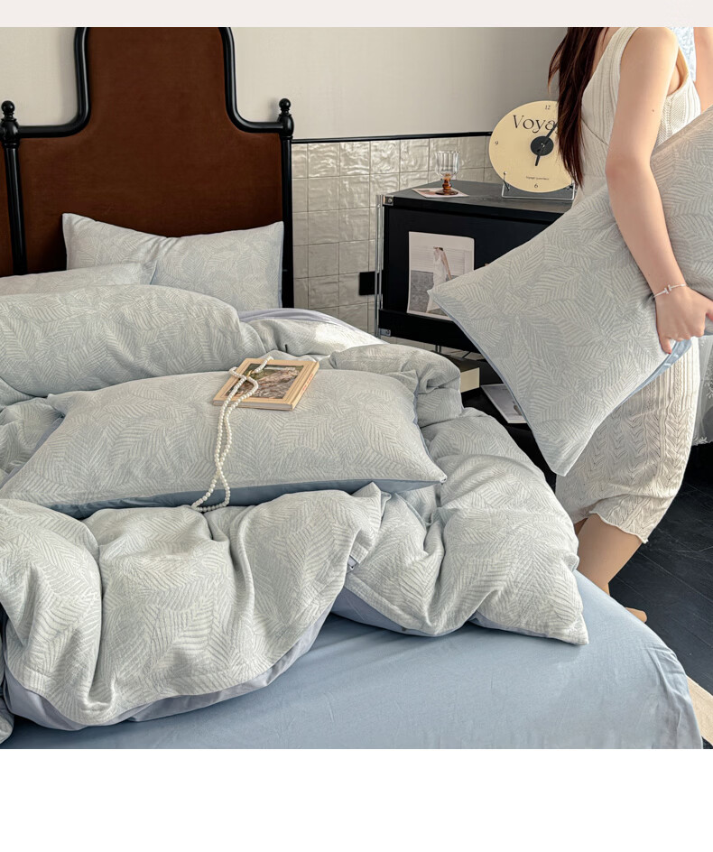 MUJI 100% Cotton Bedding Set 4-Piece Bed Linen Cotton Sheet Duvet Cover 200x230cm for 1.5/1.8m Bed 13