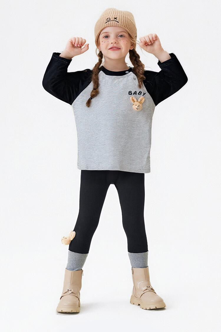 MQDMINI Girls' Outfit Set, 5A Antibacterial Children's T-Shirt And Leggings Two-Piece Set, Baby Clothes, Baobei Rabbit 1