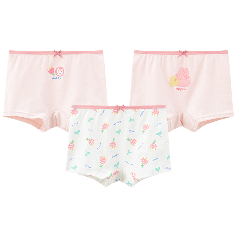 Hodo Children's Underwear, Girls' Pure Cotton Boxer Briefs, Mid to Big Kids' Boyshorts, Antibacterial Girls' Shorts, Three-Pack K4072, Size 140