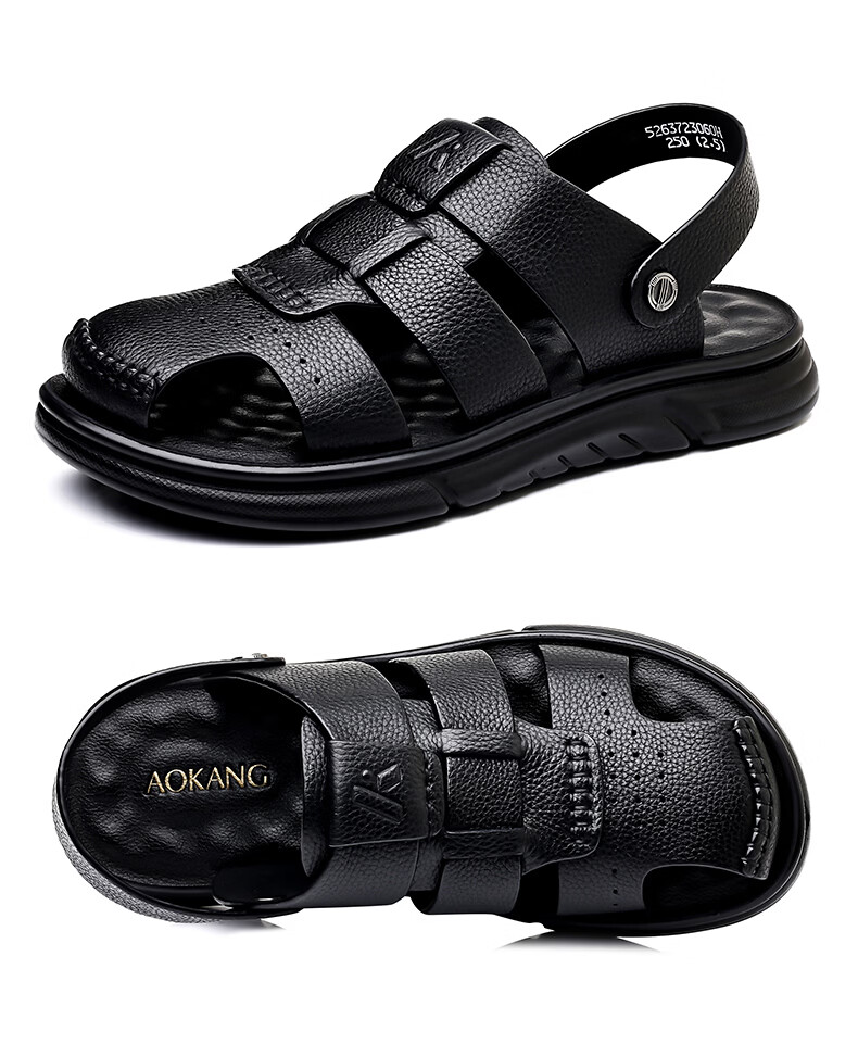 Aokang Summer Men's Casual Beach Sandals Black Size 41 23