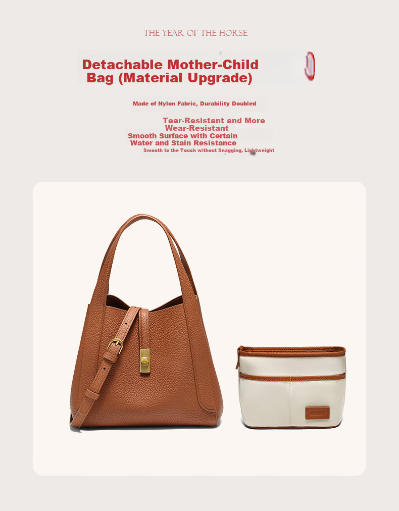 Belle Year of the Horse Series Women's Genuine Leather Basket Bag Mother's Day Handbag BL878AX6 Gray 10