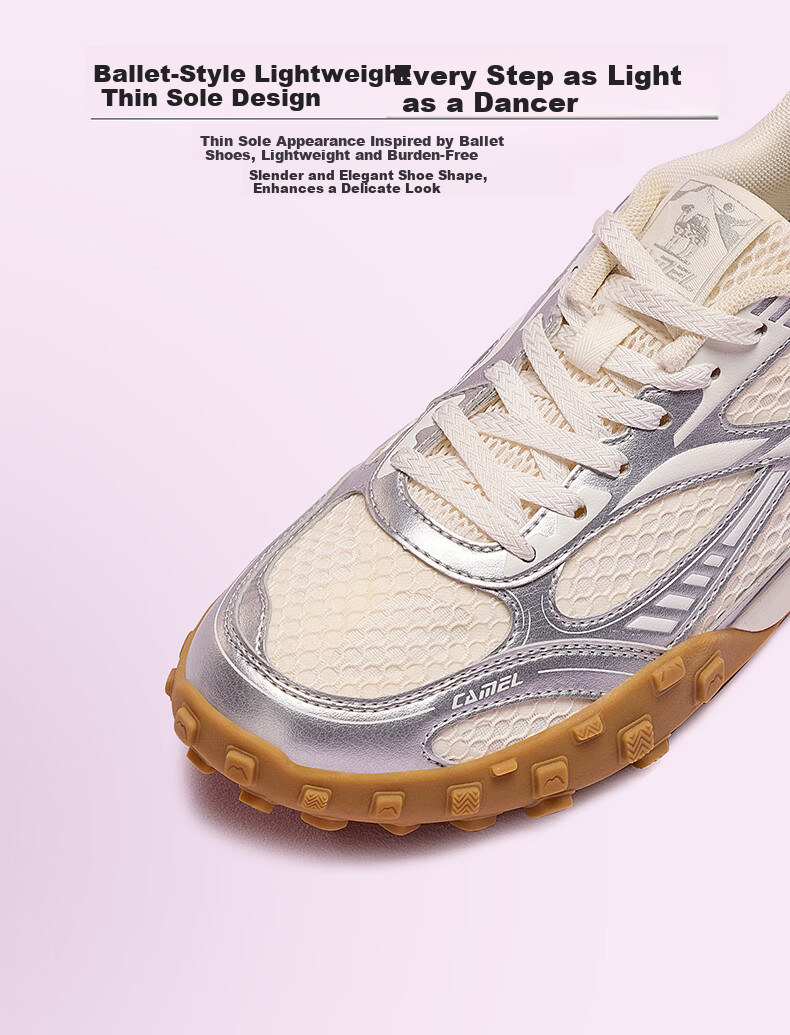 CAMEL Liuguang 2nd Generation Thin Sole Women's Breathable Casual Retro German Training Shoes K26BX5L3008 Silver/Ivory White Size 37 4