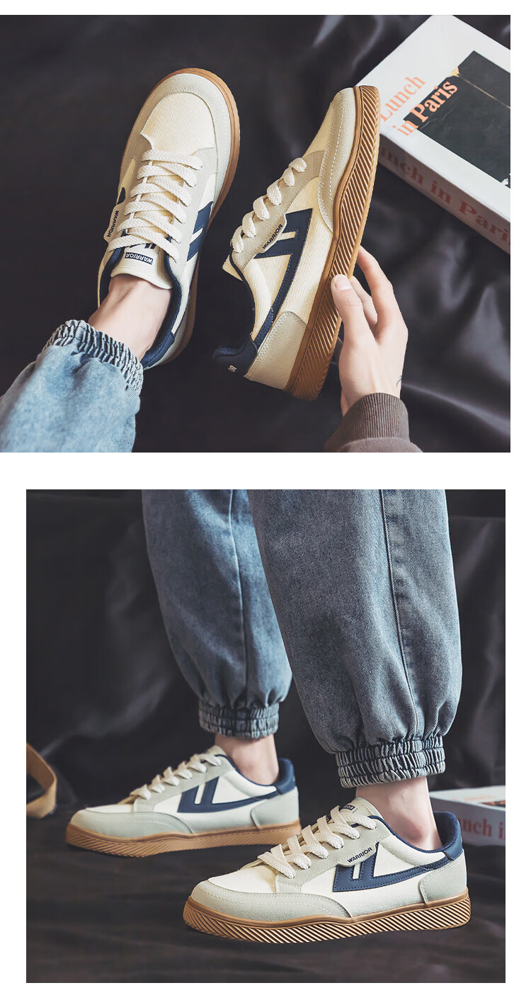 Warrior Men's Canvas Shoes Couple Casual Sneakers Comfortable Versatile Spring Men's Shoes 692 Black Beige Size 41 8