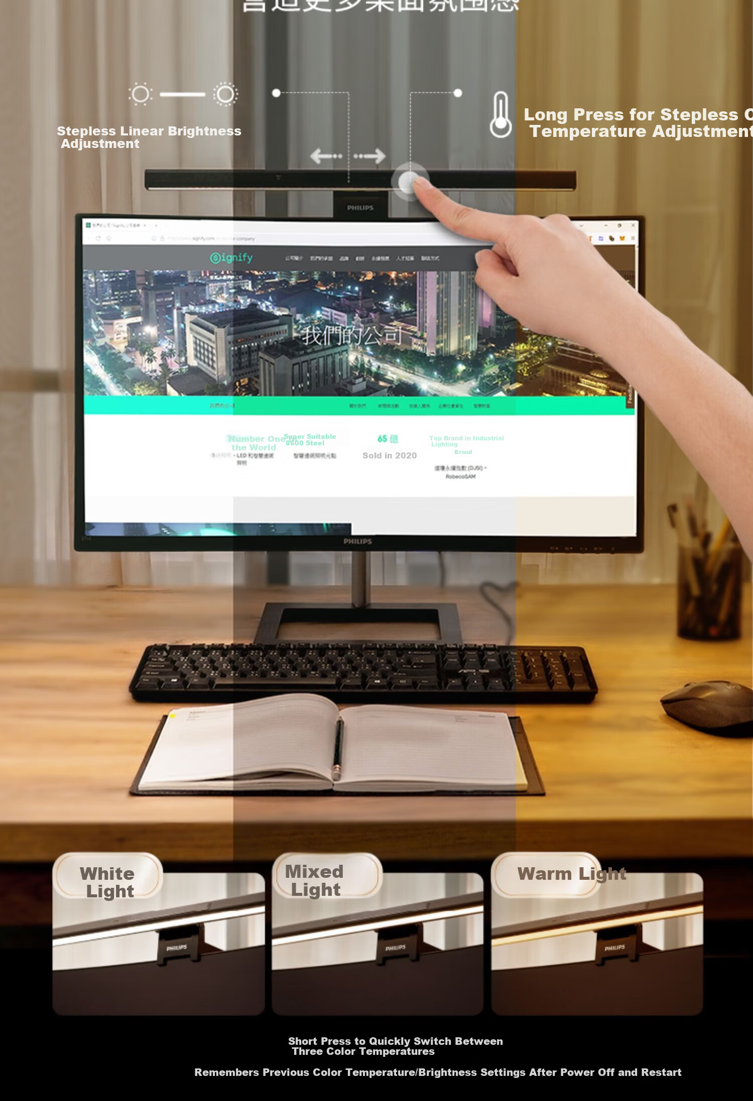 PHILIPS LED Screen Display Monitor Hanging Lamp Computer Curved Display Laptop Smart Blue Light Protection Desk Lamp [High CRI Ra98] 10W Length 550mm 8
