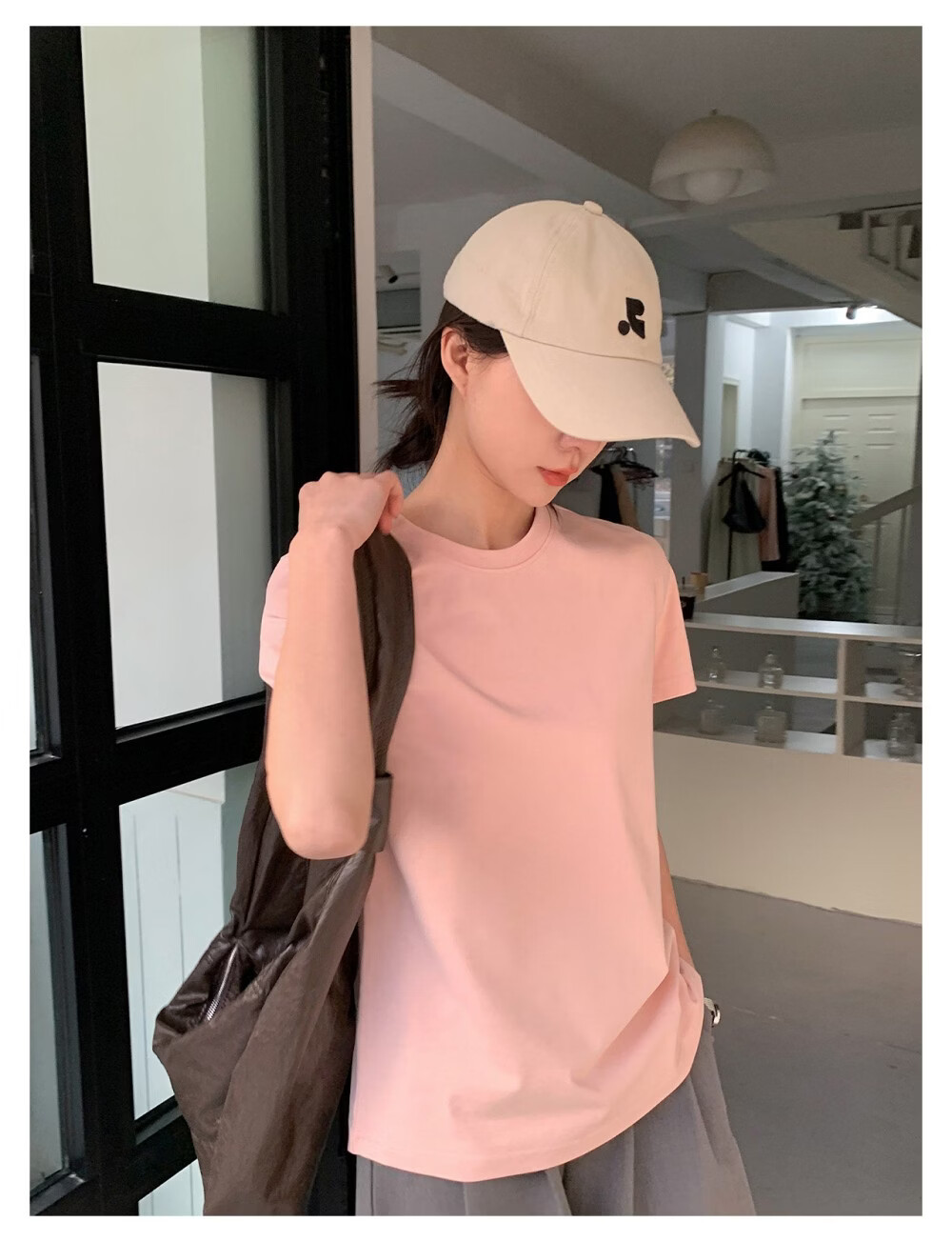 ICH MODE Minimalist Paper Doll Short Sleeve Women's T-Shirt Summer Simple Cool Base Shirt Solid Color White S 34
