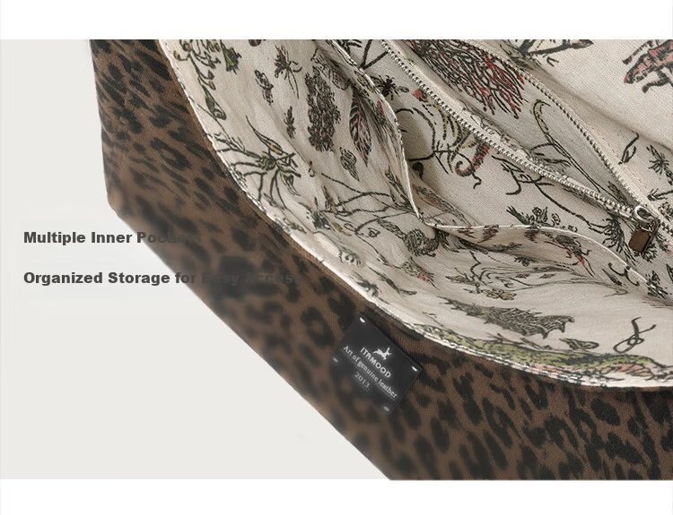 Miaodi Relaxed Lazy Style Leopard Print Large Capacity Double-Sided Shoulder Commuter Canvas Tote Bag Women's Underarm Hobo Bag 17