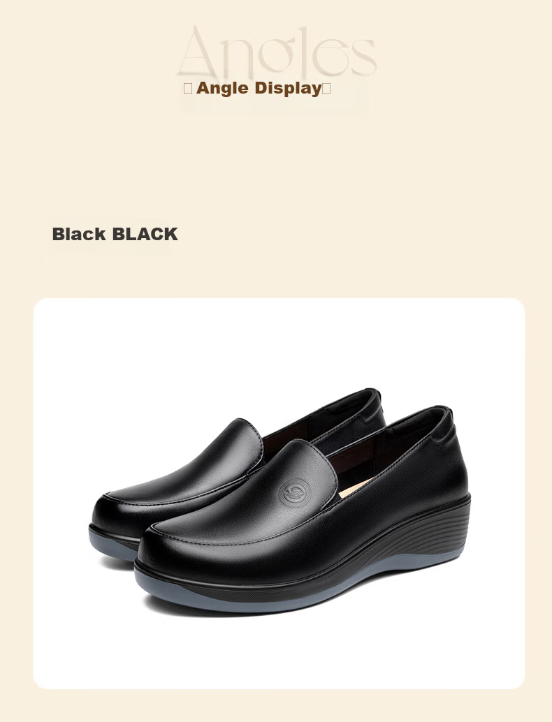 LAORENTOU First Layer Cowhide Soft Sole Comfortable Wedge Women's Loafers Fashion Casual Mom Shoes LB226 Black 37 10