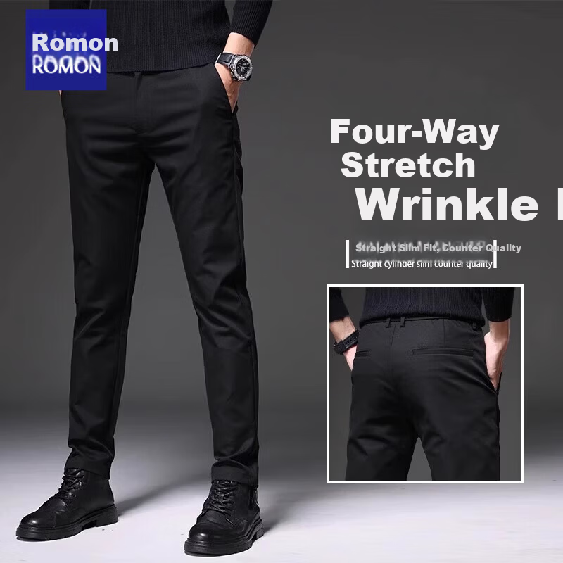 Romon Three-Proof Fabric Ice Silk Men's Casual Pants Summer Thin Straight Loose Trousers Dark Gray Thin 34