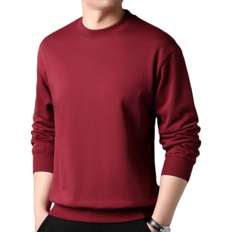 Hengyuanxiang Men's Sweatshirt 100% Cotton Crew Neck T-Shirt 15237320 Wine Red 175/96A