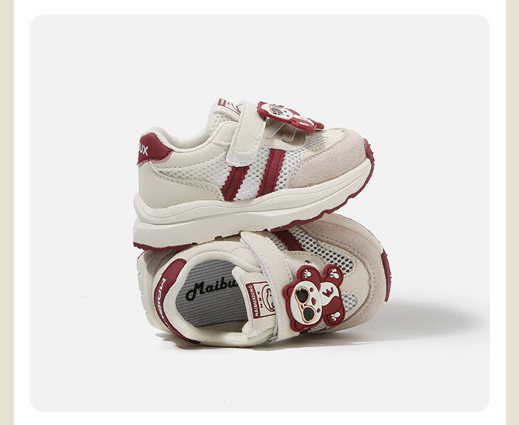 ThomBaker Kids Toddler Walking Shoes Baby Sports Mesh Cartoon Soft Sole Spring Summer Girls Shoes Red Bear Pendant Size 19 7