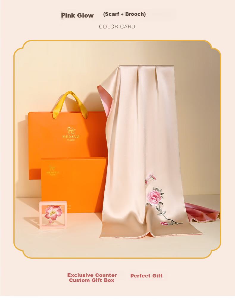 Hangsilk Road Mulberry Silk Scarf and Suzhou Embroidery Brooch Set Birthday Gift Box for Women Mother's Day High-End Gift 14