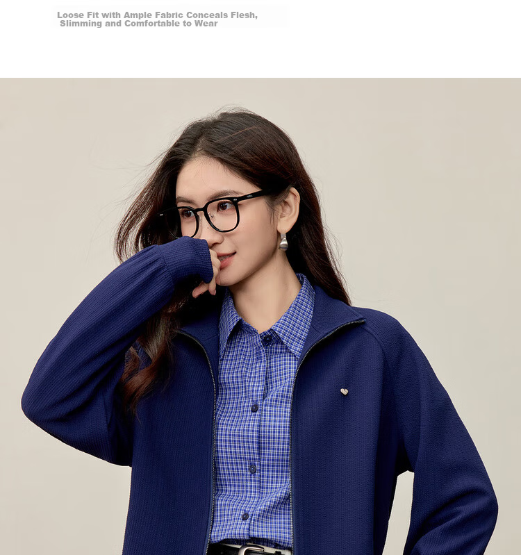 Sentubila Gold Zipper Raglan Long Sleeve Loose Jacket Women Autumn Slimming Sweatshirt Cardigan Two-Way Collar Outerwear 7