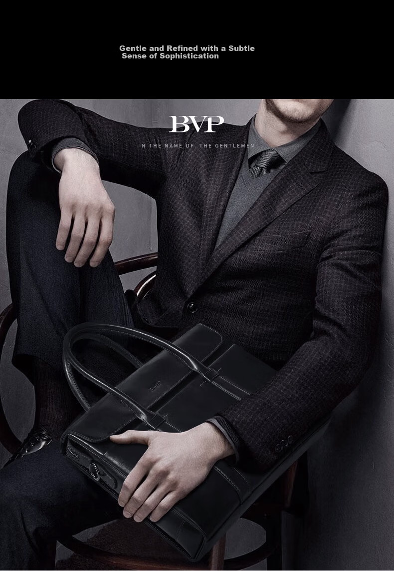BVP Business Casual Leather Briefcase for Men Large Capacity Laptop Bag Shoulder Crossbody Bag 5