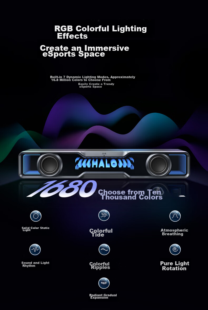 EDIFIER Halo SoundBar Desktop Bluetooth Speaker, High-Fidelity Computer Gaming Speaker, RGB Lighting Effects, Dawn White 9