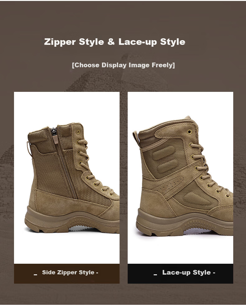 Qiangren Men's Desert Boots Jihua 3515 Original Training Boots Puncture-Resistant Sports Boots Side Zipper Outdoor Boots Sand Size 38 3