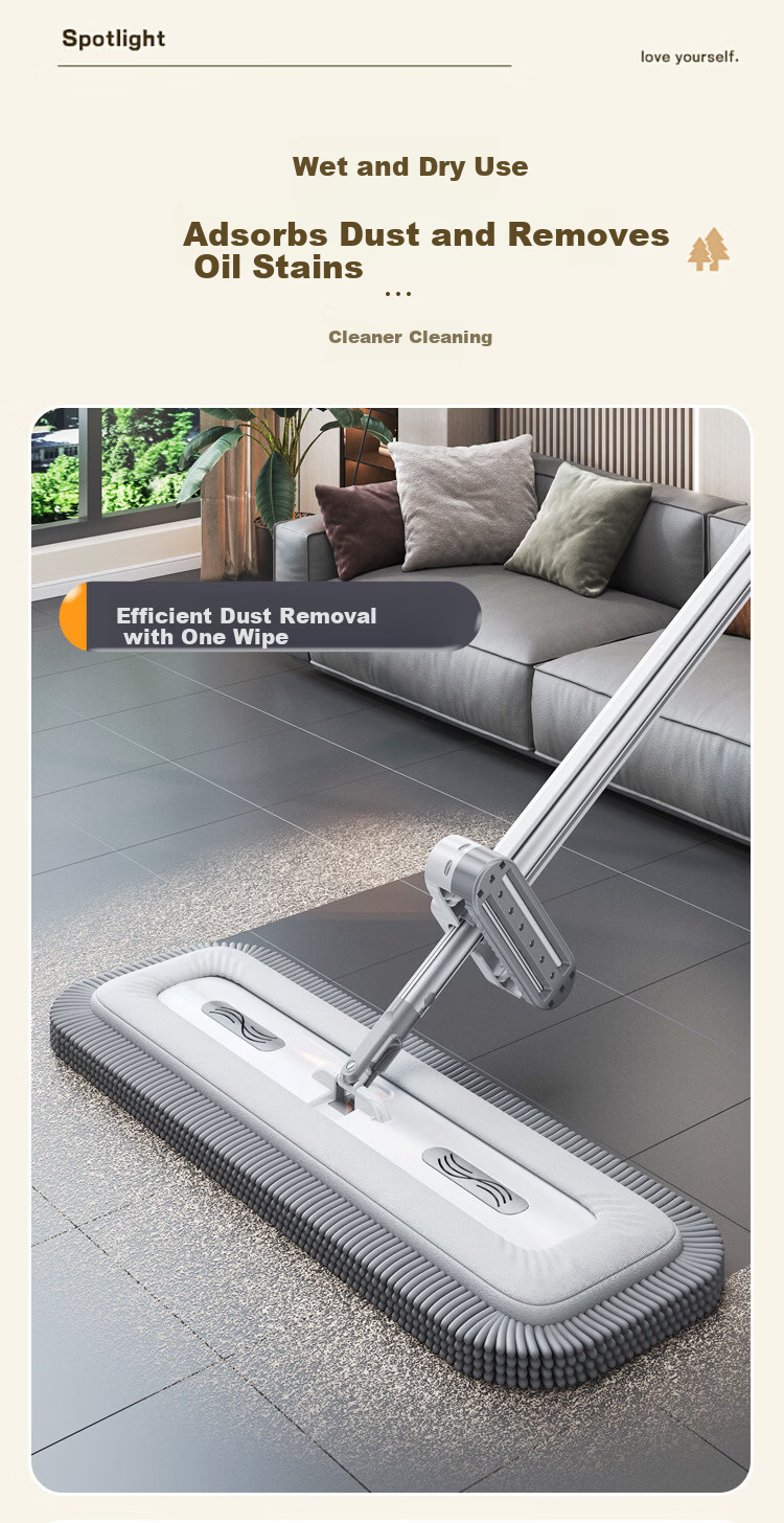 Xiao Mi Hou 45cm Flat Mop with 2 Cloths Household Hands-Free Cleaning Lazy Floor Mop Absorbent Scrubbing Mop Cloth 7