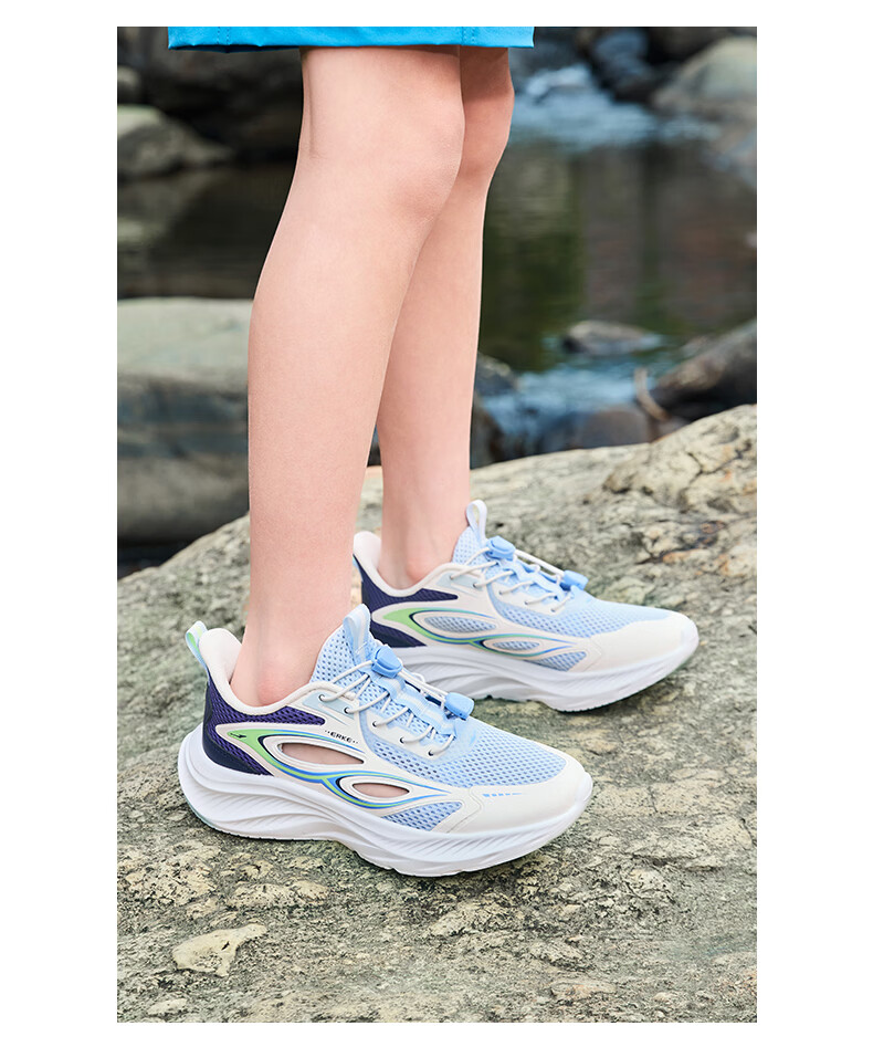 ERKE Kids Sandals Boys and Girls Children's Non-slip Beach Frame Shoes Microcrystalline White/Mist Blue/Midnight Blue Size 36 29