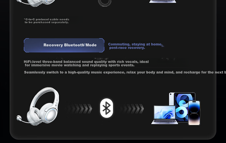 IKF King G Five-Mode Wireless Noise-Cancelling Gaming Headset Over-Ear 2.4G Wired Bluetooth 7.1 Surround Sound LDAC High-Resolution E-Sports Noise-Cancelling Microphone Sky Blue 19
