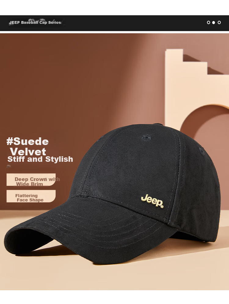 JEEP Men's Baseball Cap Four-Season Universal Fine Suede Hard Top Duckbill Outdoor Sun Hat Unisex 1
