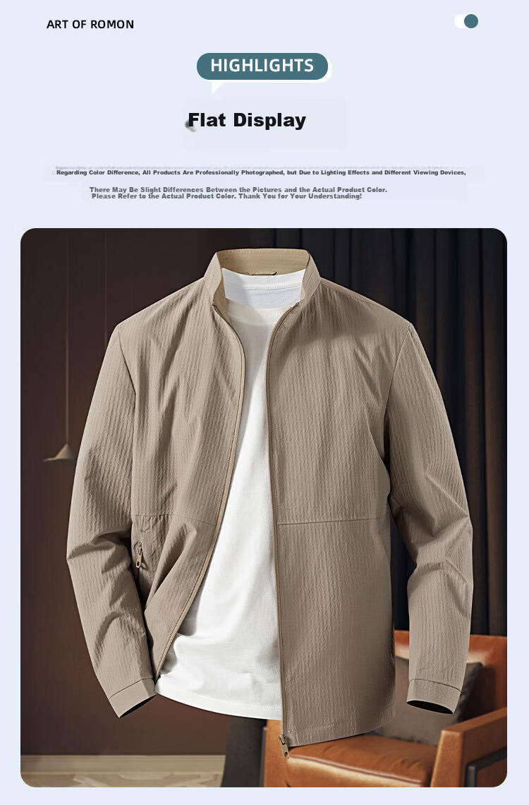 ROMON Men's Comfortable Business Jacket Casual Basic Versatile Stand Collar Outdoor Jacket 5