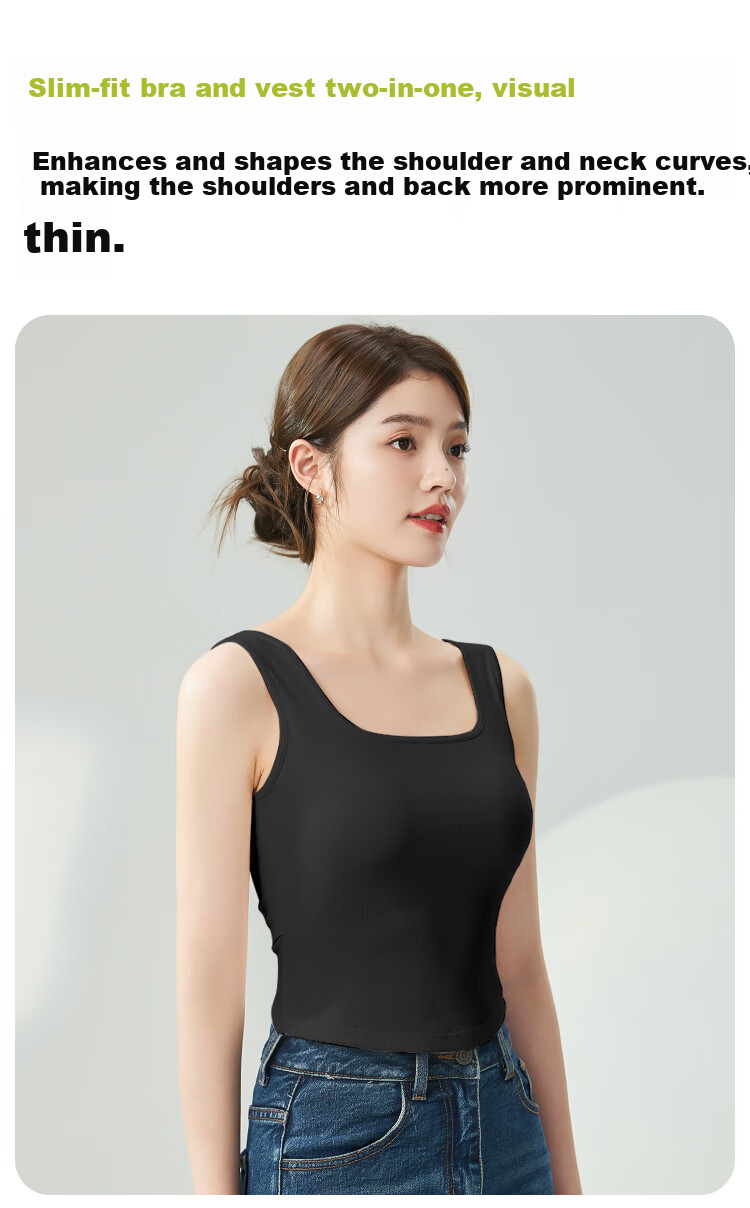 MiiOW Women's Cross Back Strap Vest with Nude Chest Pad, Antibacterial Slim Fit Base Layer, Black M 11