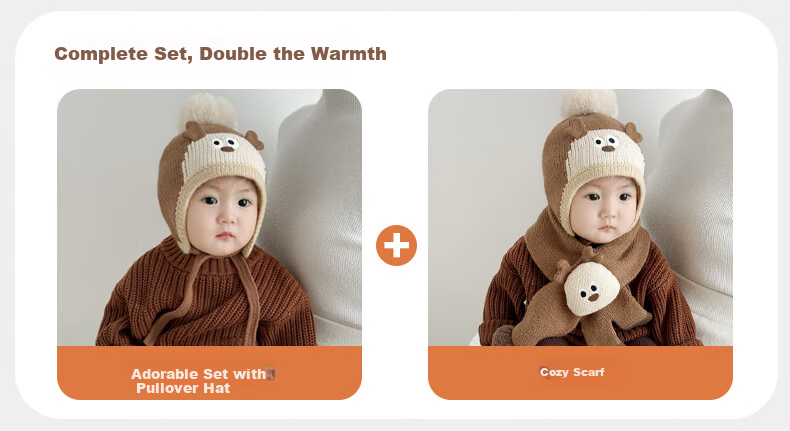 Benaxi Baby Hat Autumn Winter Boys Cute Knitted Hat Infant Winter Wool Hat Outdoor Ear Protection Hat Scarf 10