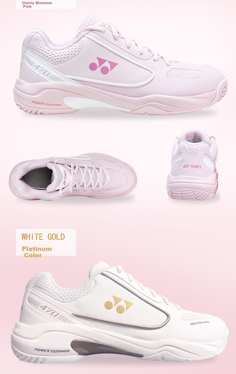 YONEX Badminton Shoes Competition Training Power Cushion Shock Absorption Non-Slip Breathable Sports Shoes SHB470CR Light Pink Size 37 7