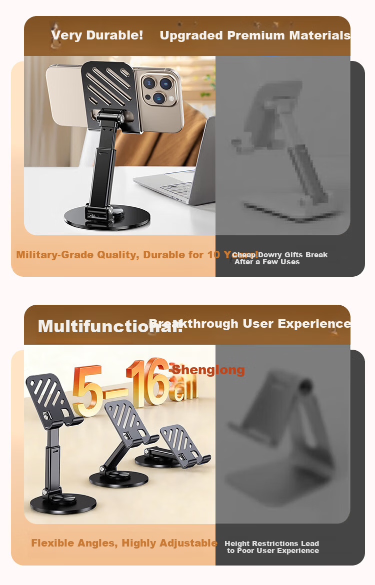 Kewo Adjustable Carbon Steel Mobile Phone Stand Desktop iPad Tablet Holder Bedside Lazy Stand Metal Live Streaming Multi-Functional Foldable Portable 360° Rotatable 6