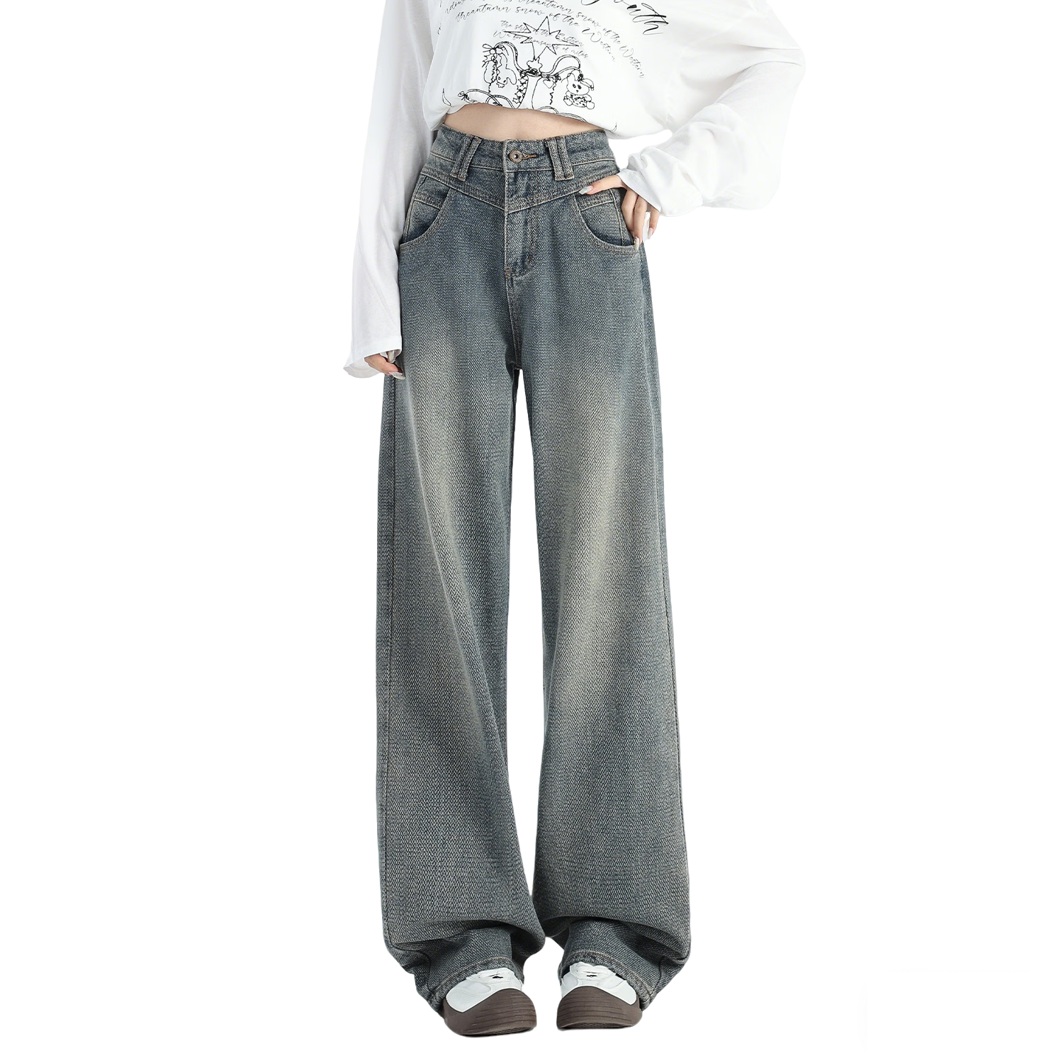 Langsha Women's Straight-Leg Jeans 2025 New High-Waist Petite Retro Premium Starry Pattern Narrow and Loose Wide-Leg Pants