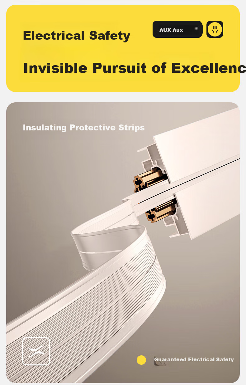 AUX Sensor Light Track Socket Wall-Mounted No-Drill Sliding Track Power Strip 80CM with 5 Large Aperture Five-Hole Outlets Milk Gold 4