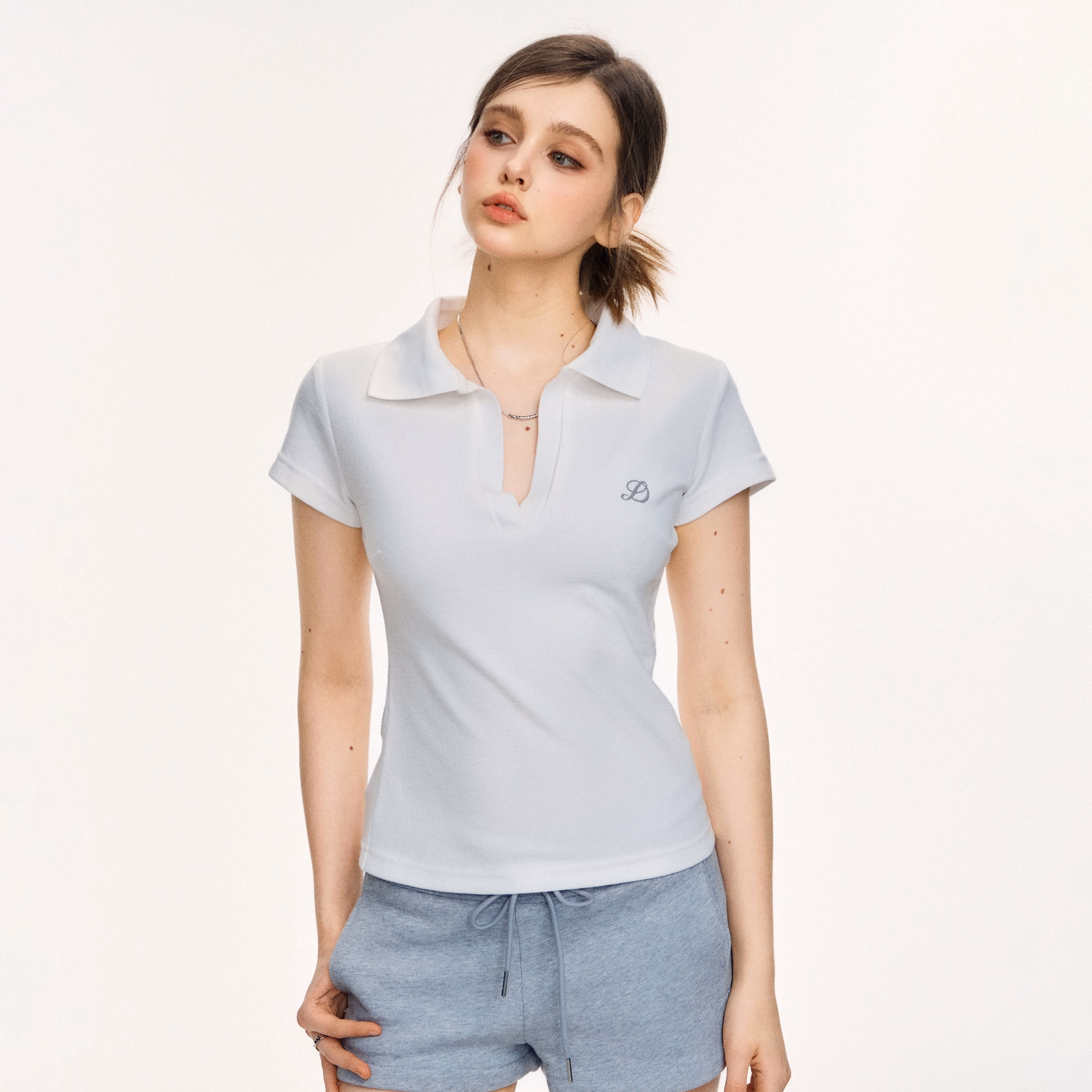 ICH MODE Vintage Polo Collar Short Sleeve T-Shirt Women 2026 Summer New Slim Fit Cropped Top White S