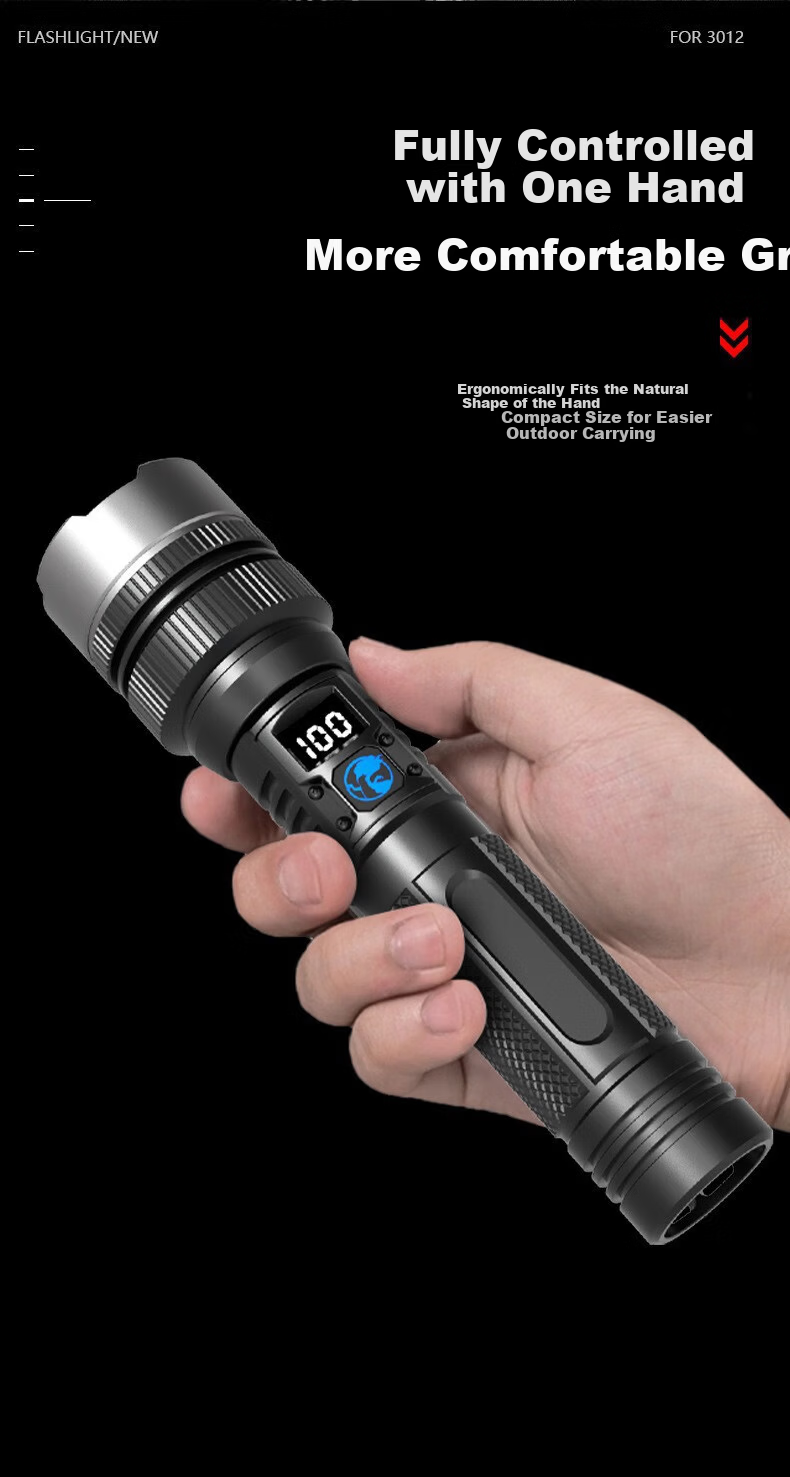 Hanyiwei Industrial Mobile Lighting High-Power Flashlight HYW-SD1 1800mAh Long Battery Life Zoomable Long-Range Outdoor Survival Ultra-Bright Rechargeable Portable Emergency Light 1