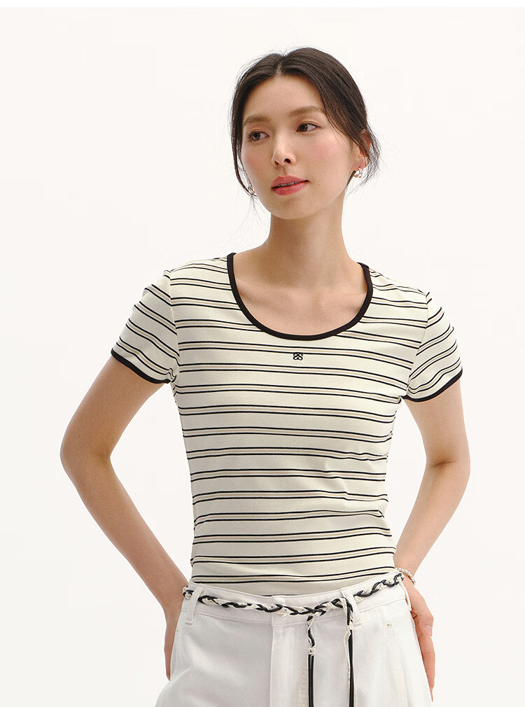 Semir Cooling T-Shirt | Mall Same Style Women's Summer Short Sleeve Color Block U-Neck Slim Fit 2026 Top 101326100003 22