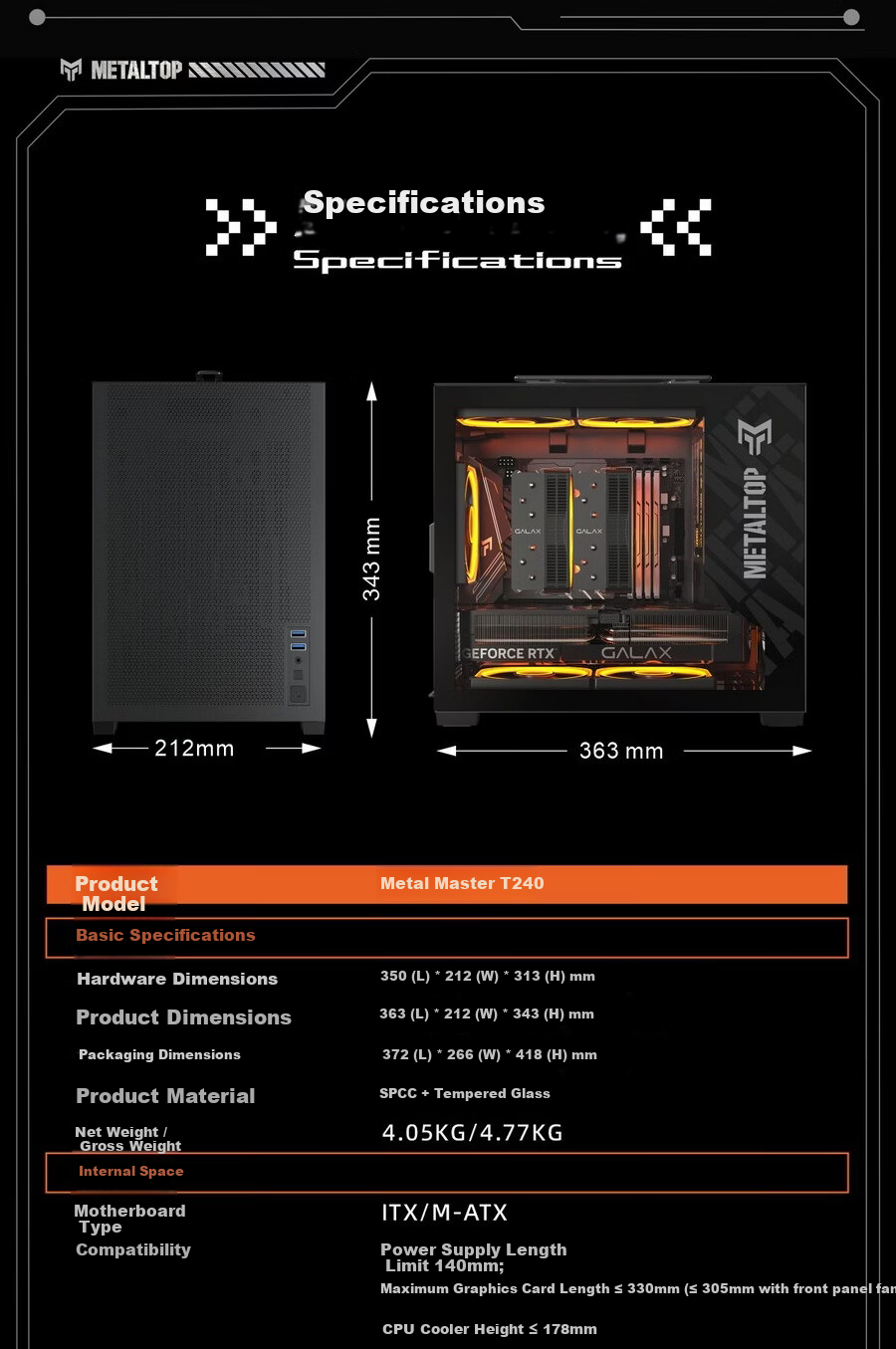 GALAX Metal Master T240 Laptop Case (Portable M-ATX/Reinforced Handle/240mm Radiator/178mm Air Cooling/ATX Power Supply/Long Graphics Card/About 23L) 18