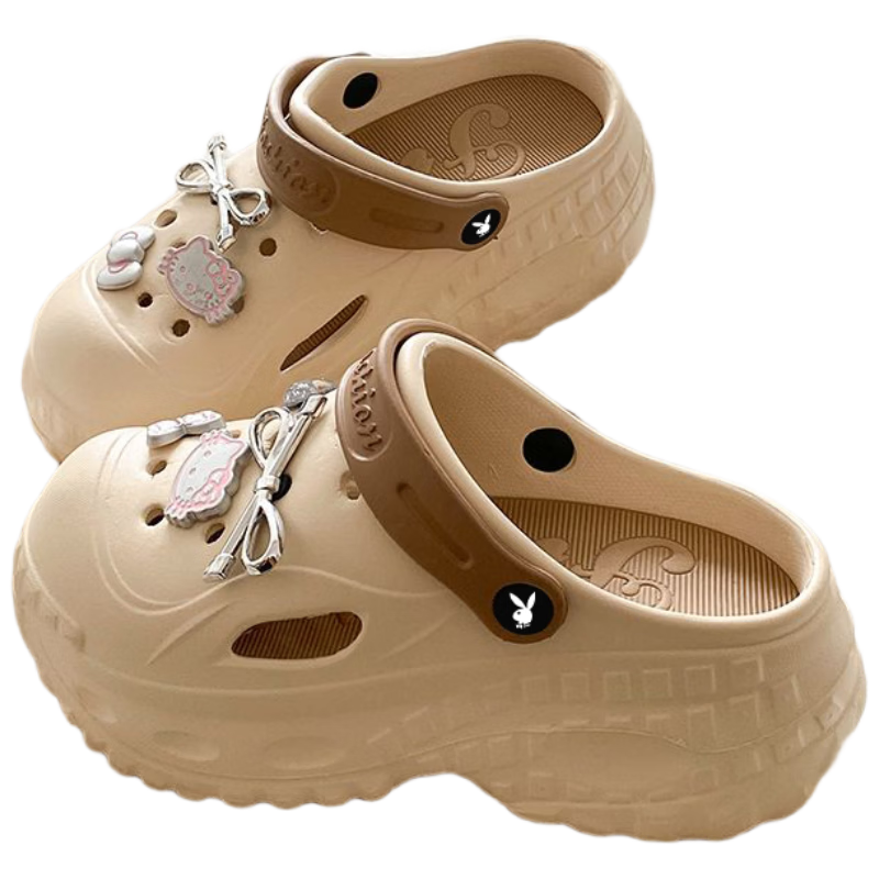 PLAYBOY Women's Summer 2026 Clog Sandals Dual-Wear Comfortable Beach Slippers Khaki Size 36/37
