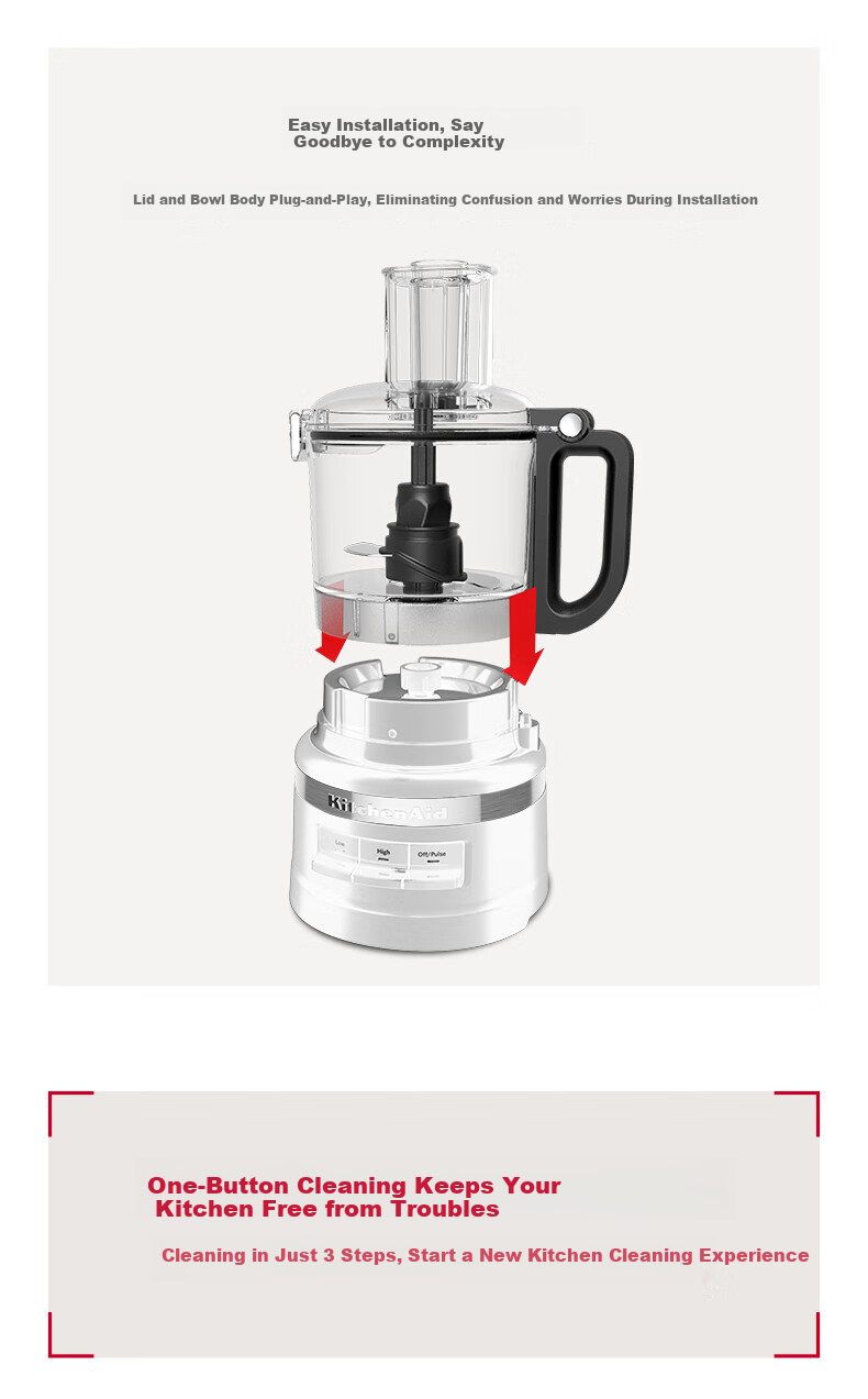 KitchenAid 1.7L Food Processor Meat Grinder Vegetable Cutter Dough Kneader Multifunctional 5KFP0720CPA Passion Red 6