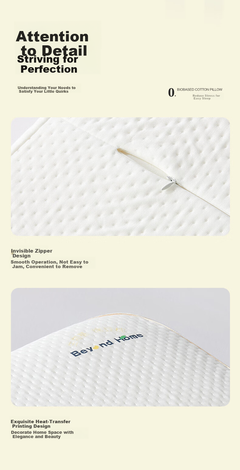 BEYOND Home Textile Zero-Pressure Bio-Based Cotton Bean Memory Foam Pillow Adult Sleep Pillow Cloud Oxygen 40*65*10cm Home Collection 3