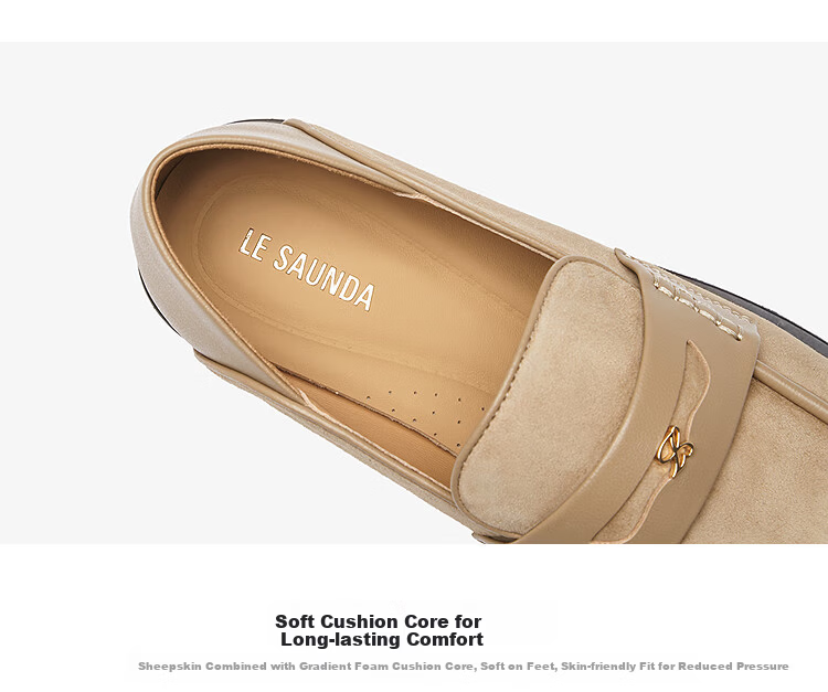 Le Saunda 2026 Spring Summer Fashion Chunky Heel Sheepskin Commuter Loafers Women 6T21101 Warm Apricot BES39 3