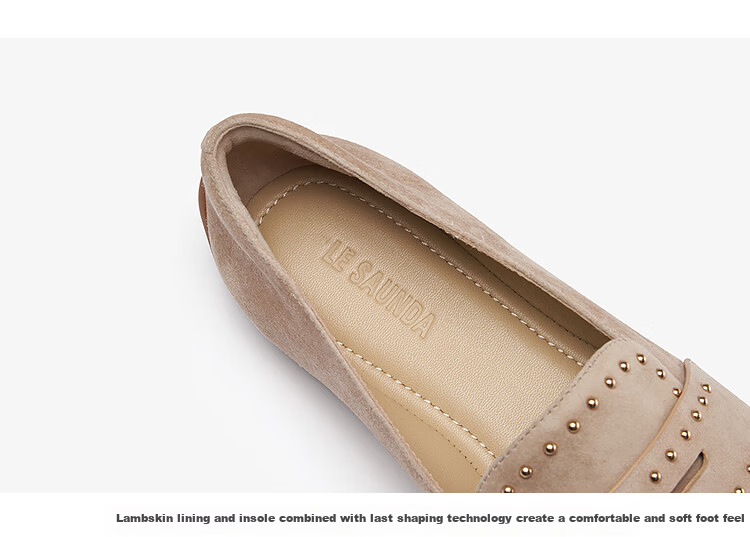 Le Saunda Round Toe Casual Sheepskin Low Heel Loafers Women 12602 Brown Coffee CMS 37 5