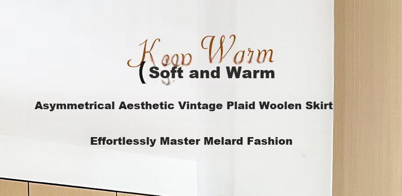 BOPRUIEY Vintage Plaid Irregular Women's Skirt 2025 New Autumn Winter A-Line Casual Mid-Length Skirt 1