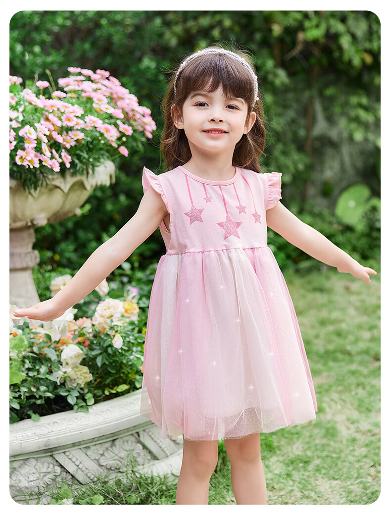 JELLYBABY Flutter Sleeve Fairy Dress Summer Girls Baby Patchwork Mesh Breathable Lightweight Skirt 29