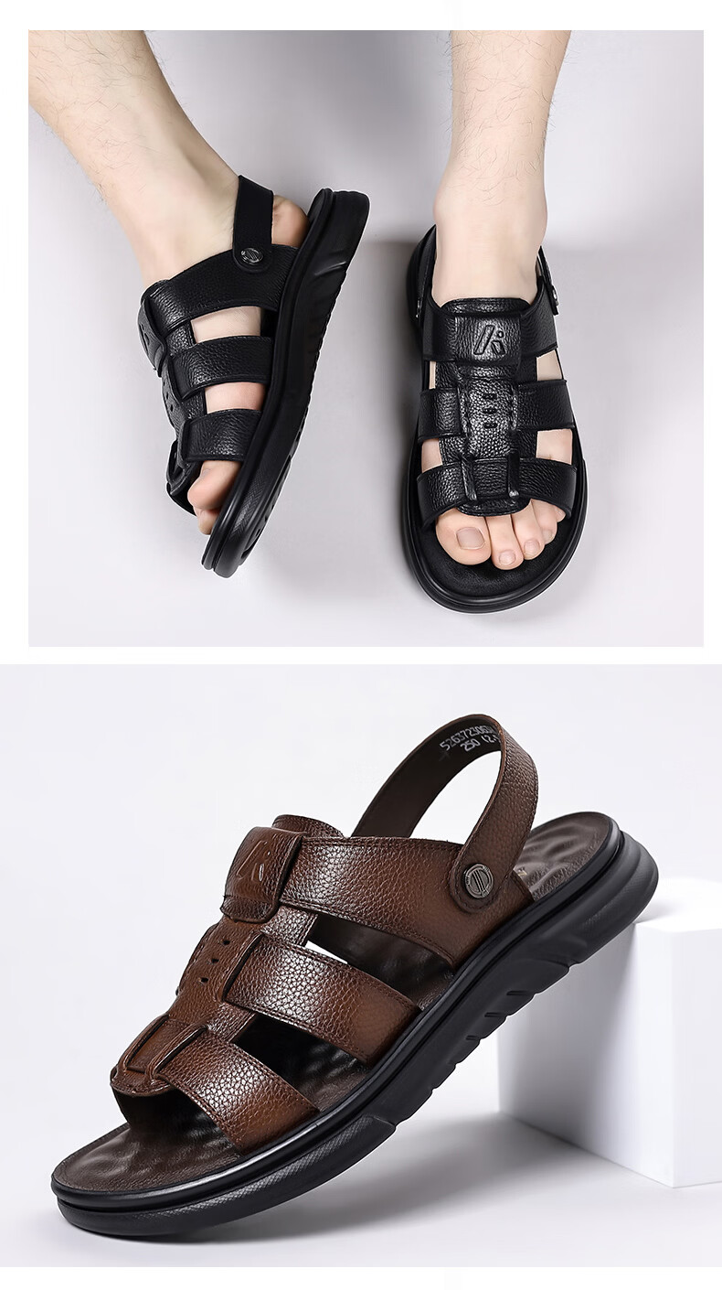 Aokang Summer Men's Casual Beach Sandals Black Size 38 19