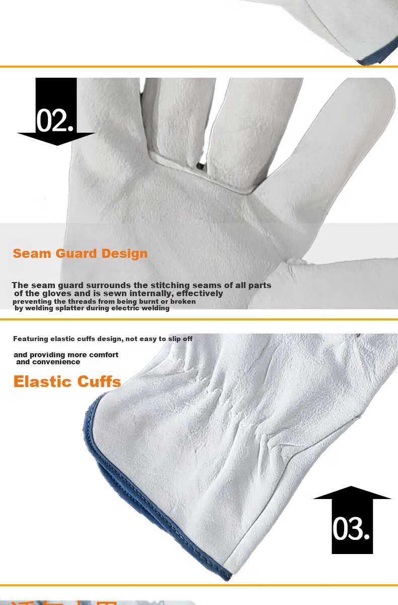 ZhongAn Short Sheepskin Welding Gloves Wear-Resistant Heat-Resistant High-Temperature Welder Gloves HF201 5 Pairs Pack 3