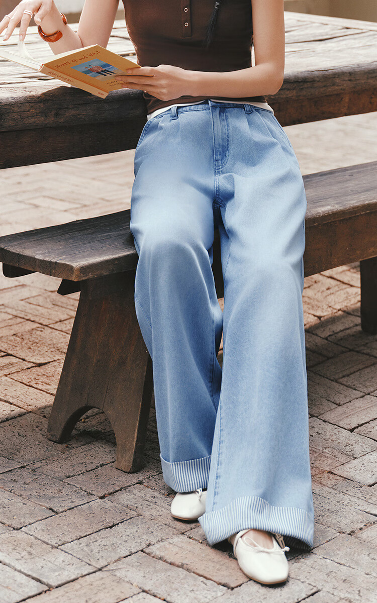 Semir Senrou | Women's Summer Denim Jeans with Striped Patchwork Cooling Long Pants 2026 Stylish Wide-Leg Trousers 109326124009 3